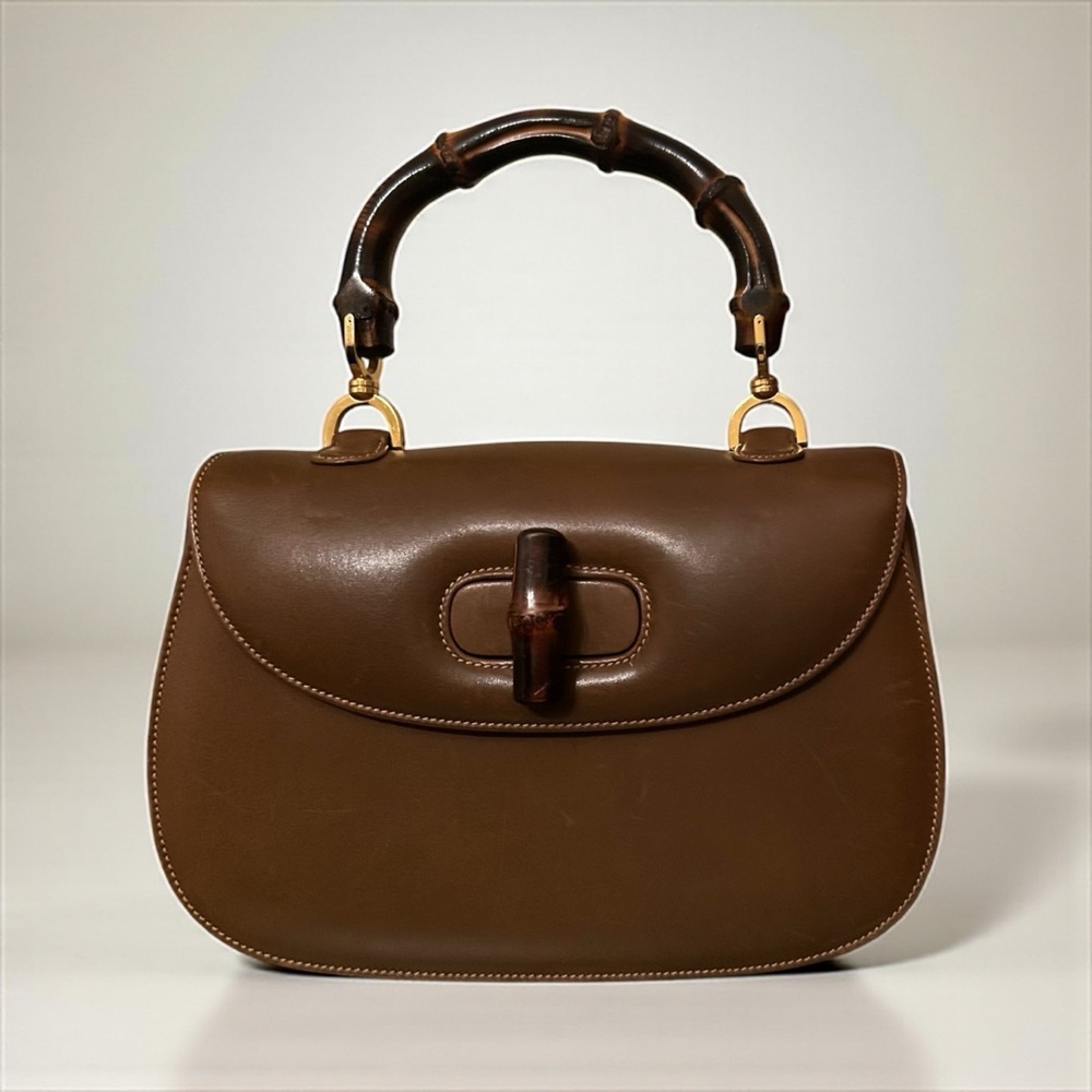 VINTAGE Gucci 0633 Calfskin Bamboo Handle Leather Bag 1960s-1970s